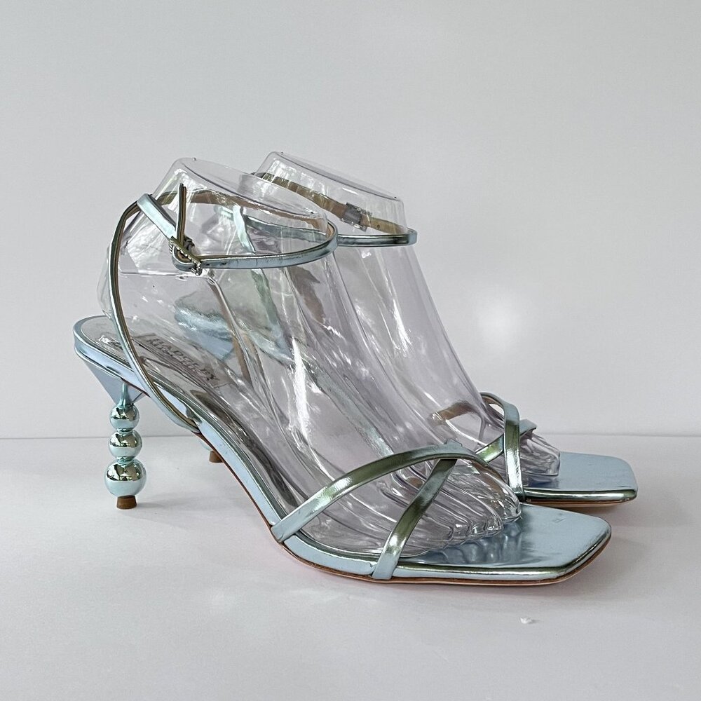 Badgley Mischka Metallic Light Blue Strappy Sandal Heels